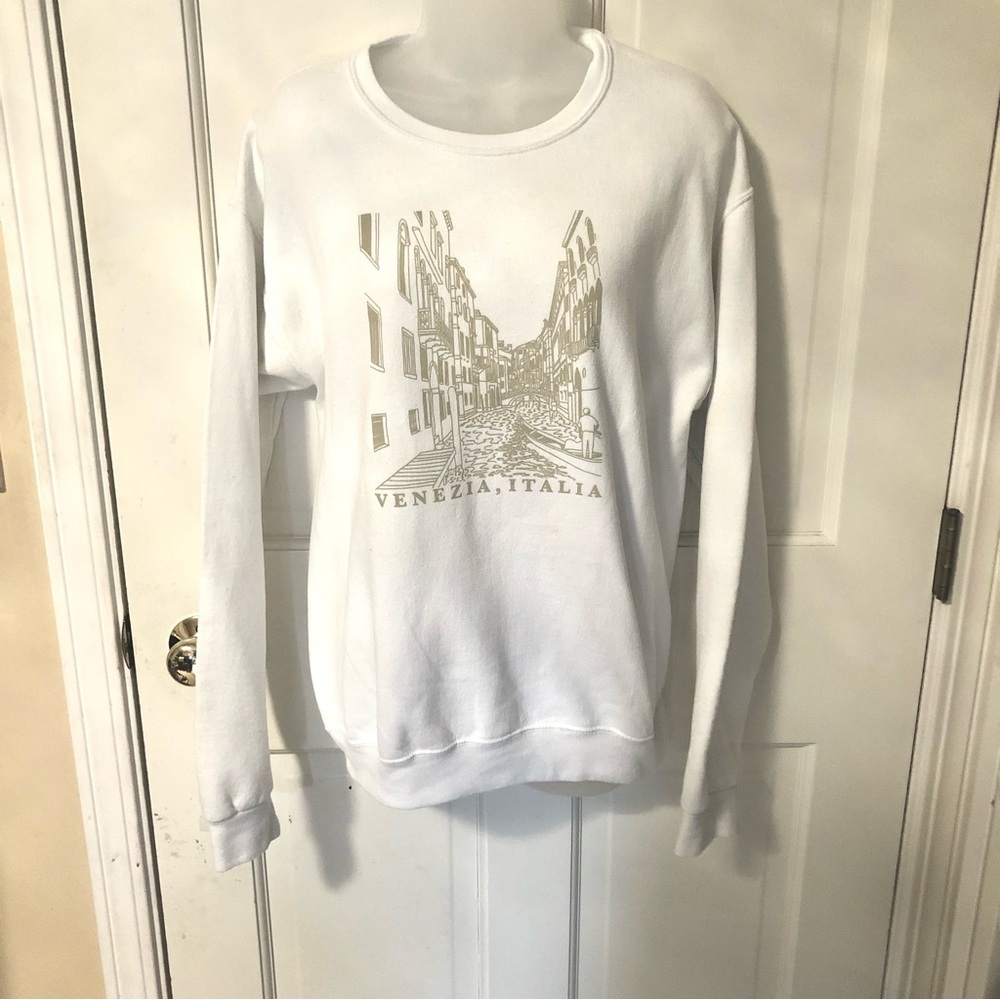 Venezia, Italia White Crew Neck Sweatshirt Size Medium